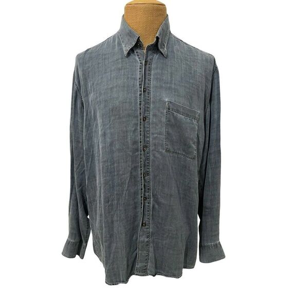 HAUPT Men's Long Sleeve Dress Shirt Washed Soft Denim Size XL - 17 1/2 43/44 - Picture 1 of 8